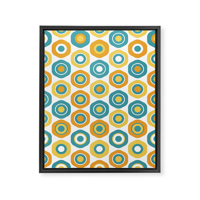 Buttons - Geometric Pattern in Turquoise, Orange, Yellow, and White Framed Canvas Print Gallery Image 1