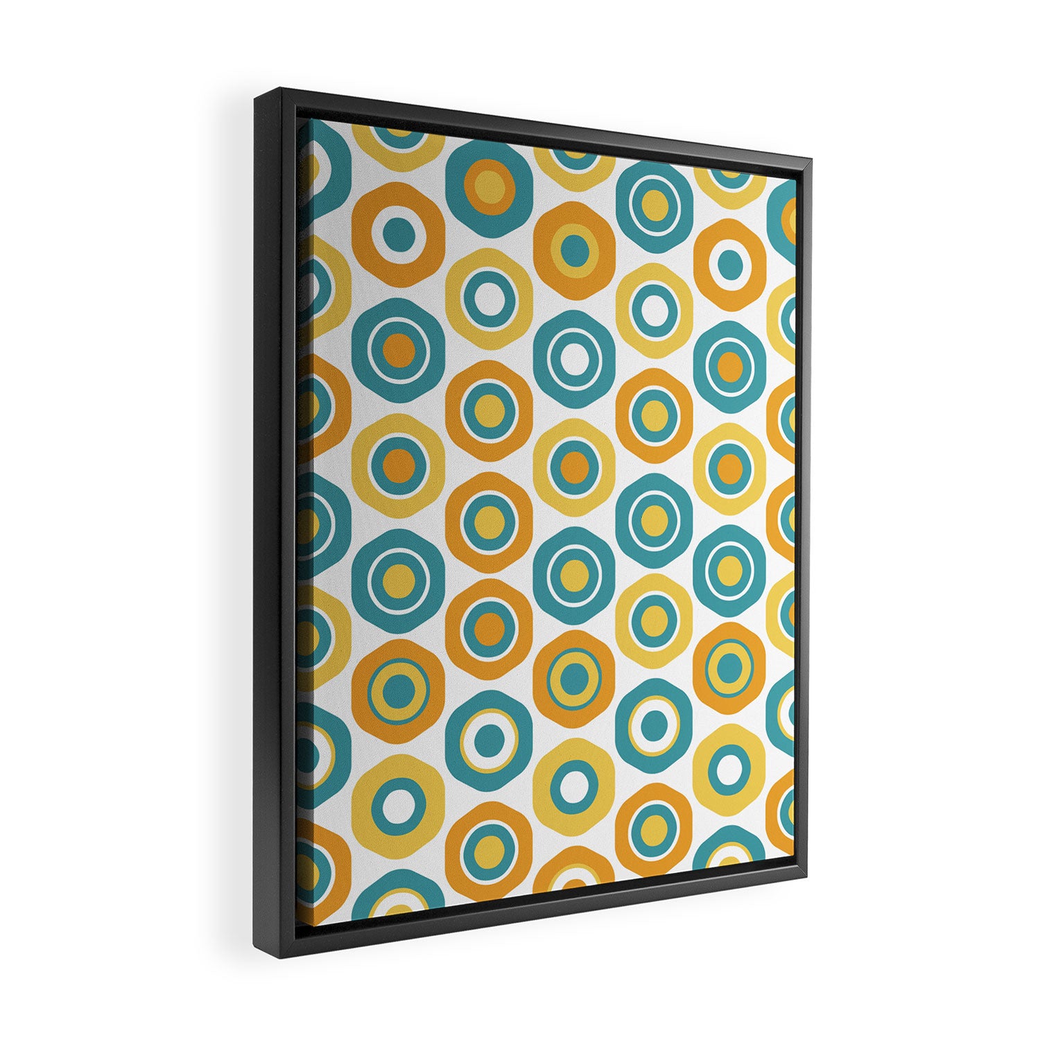 Buttons - Geometric Pattern in Turquoise, Orange, Yellow, and White Framed Canvas Print Gallery Image 2