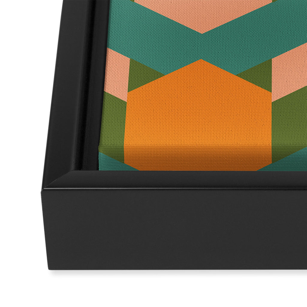 California Retro Deco Pattern in Peach Orange Green Teal Framed Canvas Print Gallery Image 3
