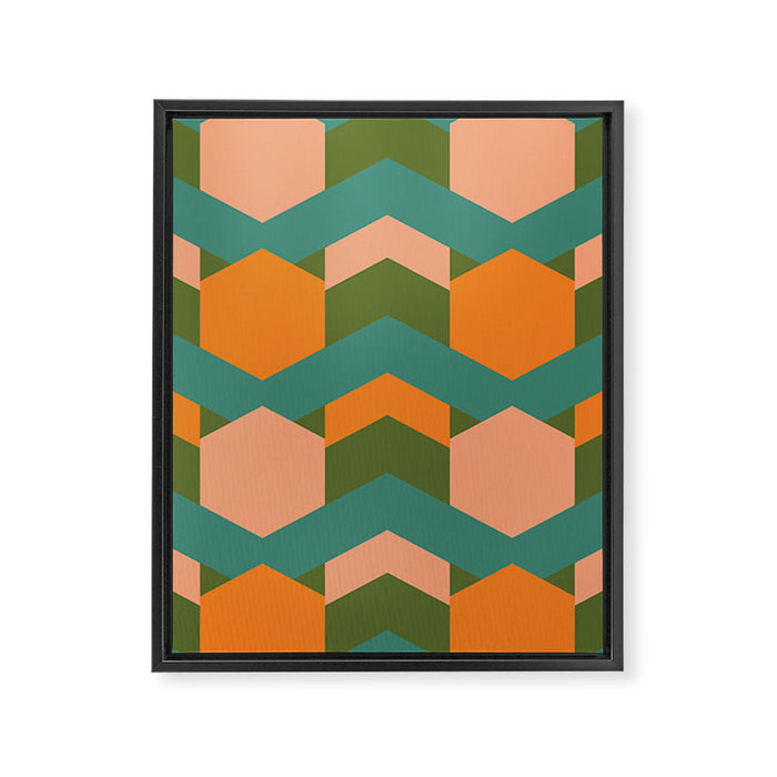 California Retro Deco Pattern in Peach Orange Green Teal Framed Canvas Print Gallery Image 1