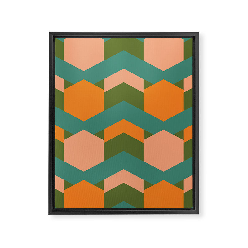 California Retro Deco Pattern in Peach Orange Green Teal Framed Canvas Print Gallery Image 8