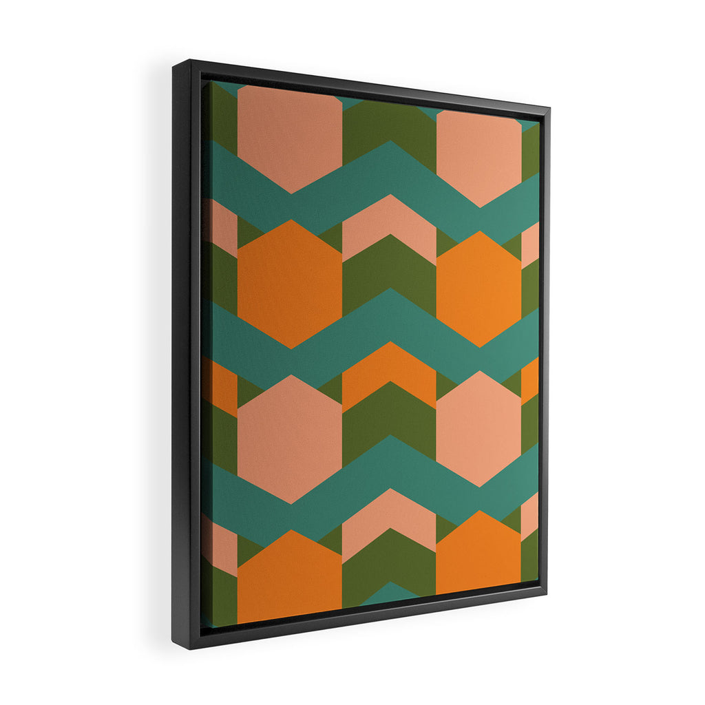 California Retro Deco Pattern in Peach Orange Green Teal Framed Canvas Print Gallery Image 2