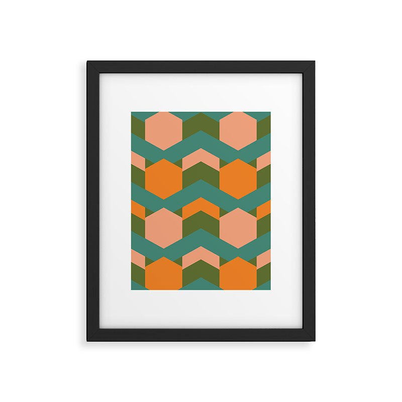 California Retro Deco Pattern in Peach Orange Green Teal Framed Art Print Gallery Image 6