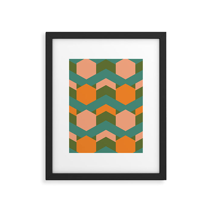California Retro Deco Pattern in Peach Orange Green Teal Framed Art Print Gallery Image 1