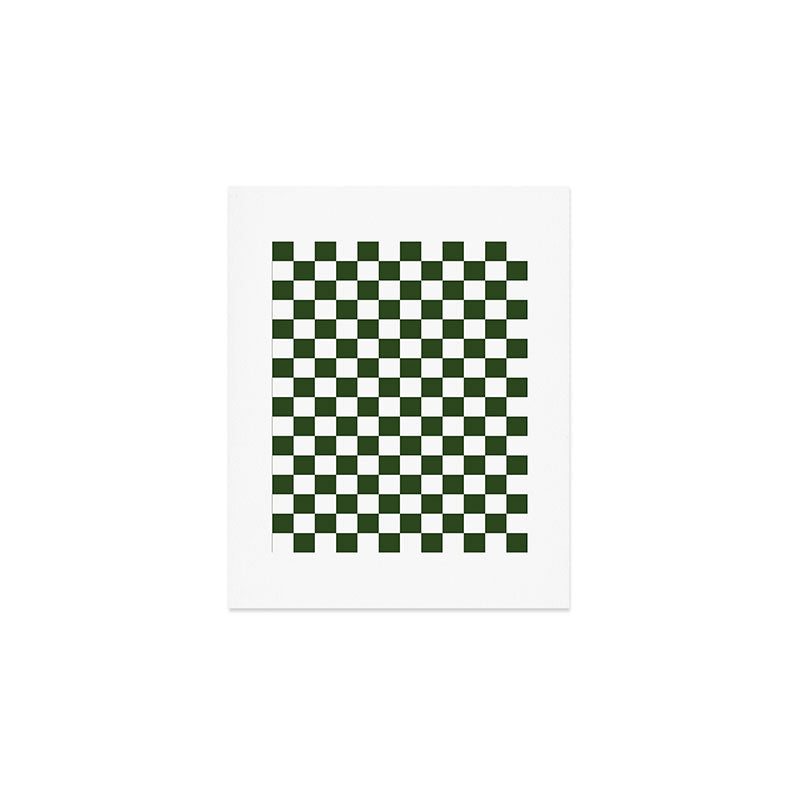 Checkerboard Check Checked Pattern in Dark Green and White Art Print Gallery Image 1