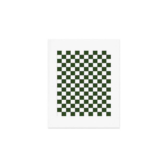 Checkerboard Check Checked Pattern in Dark Green and White Art Print Gallery Image 1