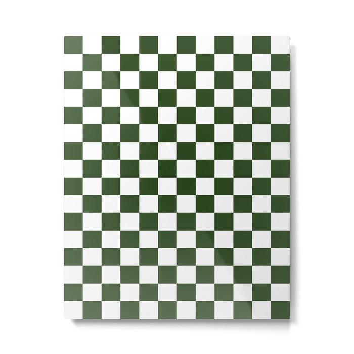 Checkerboard Check Checked Pattern in Dark Green and White Metal Print Gallery Image 1