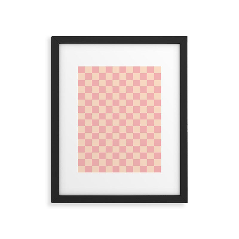 Checkerboard Check Checkered Pattern in Blush Pink and Cream Framed Art Print Gallery Image 6