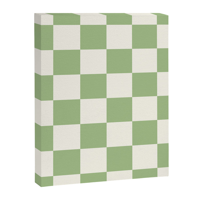 Checkerboard Check Checkered Pattern in Light Sage Green and Cream Canvas Print Gallery Image 1