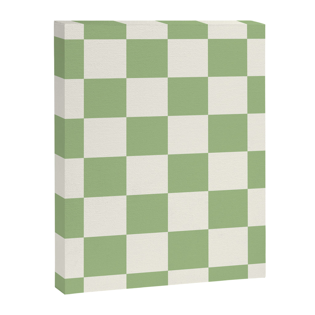 Checkerboard Check Checkered Pattern in Light Sage Green and Cream Canvas Print Gallery Image 8