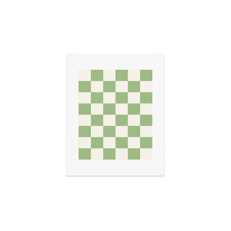Checkerboard Check Checkered Pattern in Light Sage Green and Cream Art Print Gallery Image 1