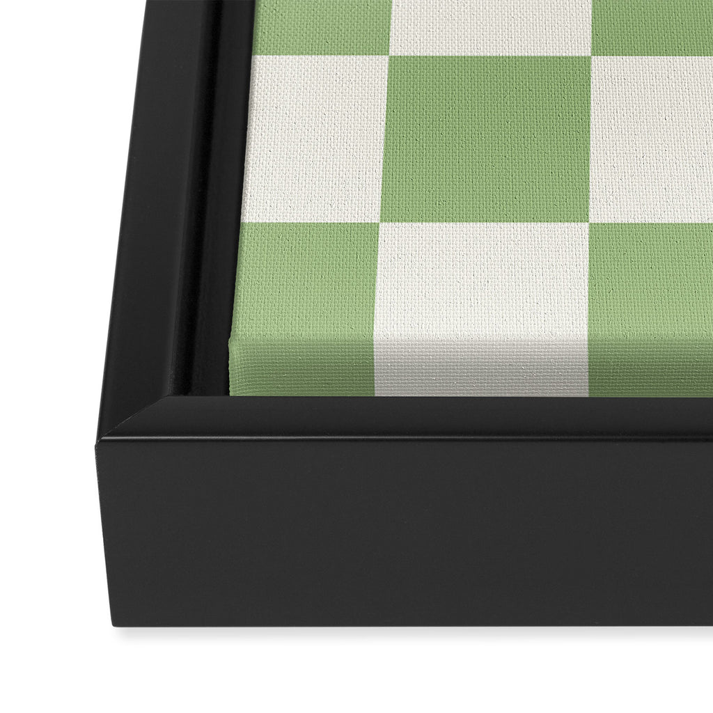 Checkerboard Check Checkered Pattern in Light Sage Green and Cream Framed Canvas Print Gallery Image 3