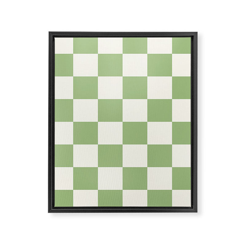 Checkerboard Check Checkered Pattern in Light Sage Green and Cream Framed Canvas Print Gallery Image 8