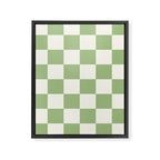 Checkerboard Check Checkered Pattern in Light Sage Green and Cream Framed Canvas Print Gallery Image 8