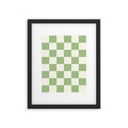 Checkerboard Check Checkered Pattern in Light Sage Green and Cream Framed Art Print Gallery Image 6