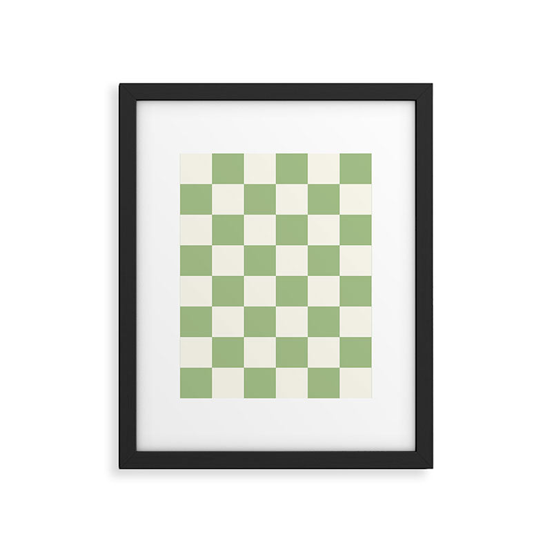 Checkerboard Check Checkered Pattern in Light Sage Green and Cream Framed Art Print Gallery Image 6