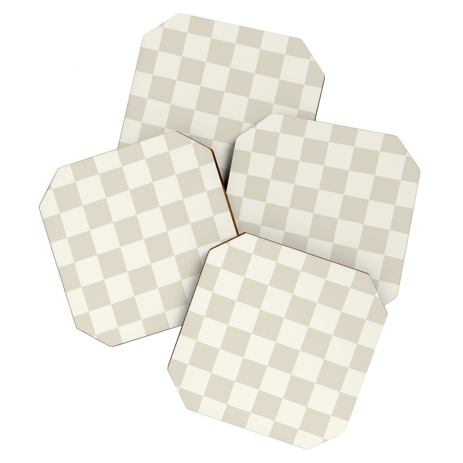 Checkerboard Check Checkered Pattern in Mushroom Beige and Cream Coaster Gallery Image 1