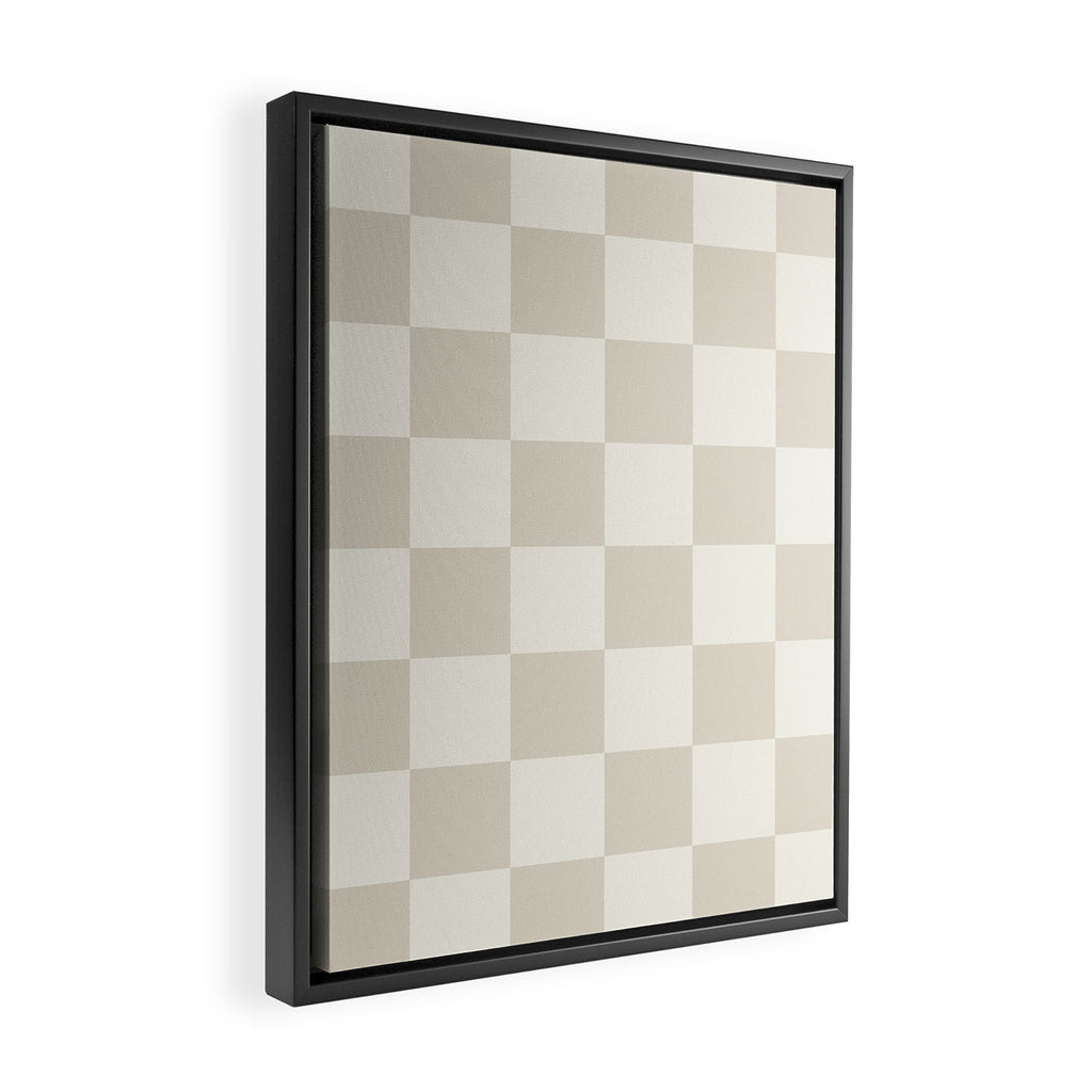 Checkerboard Check Checkered Pattern in Mushroom Beige and Cream Framed Canvas Print Gallery Image 2