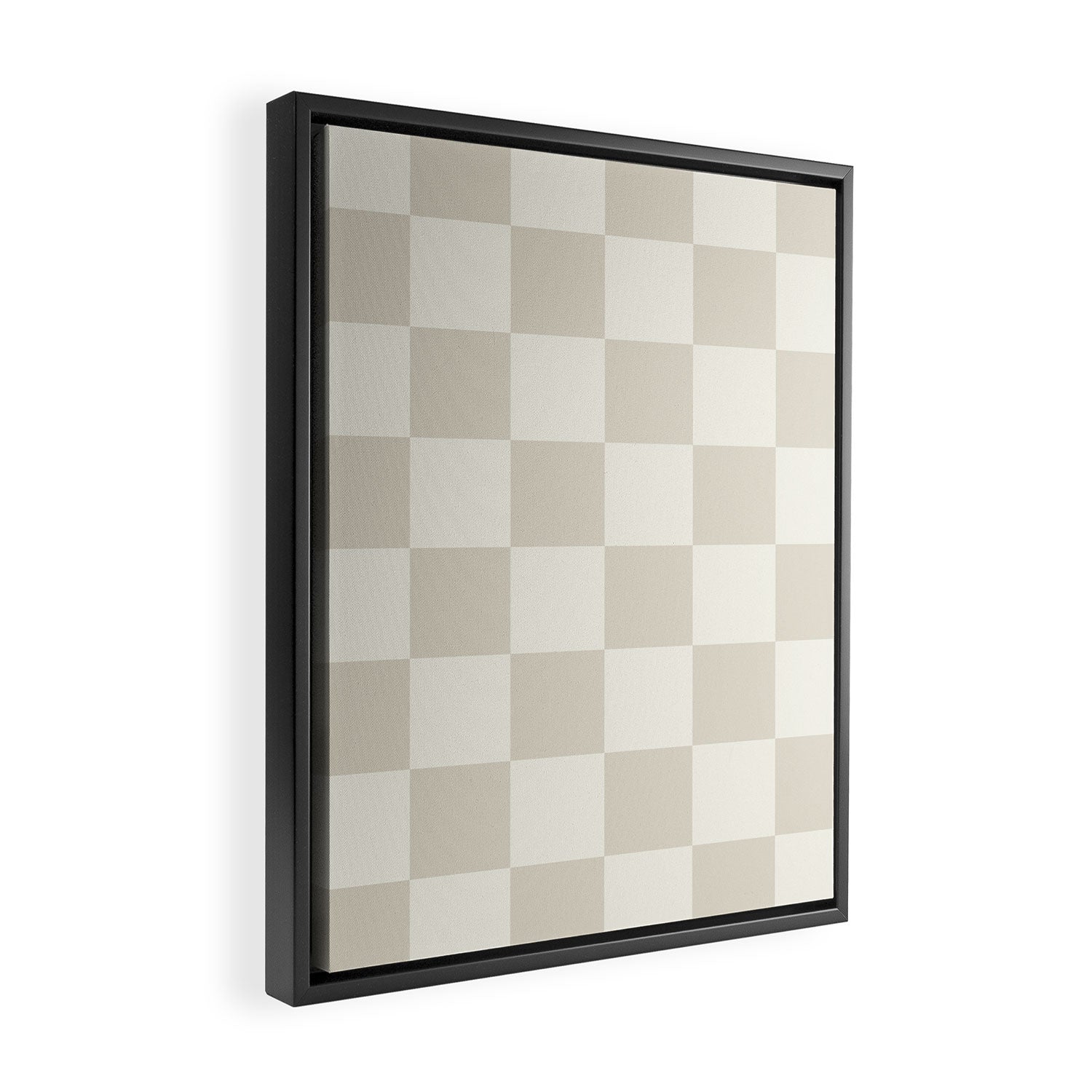 Checkerboard Check Checkered Pattern in Mushroom Beige and Cream Framed Canvas Print Gallery Image 2