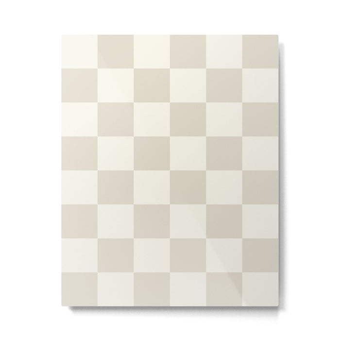Checkerboard Check Checkered Pattern in Mushroom Beige and Cream Metal Print Gallery Image 1