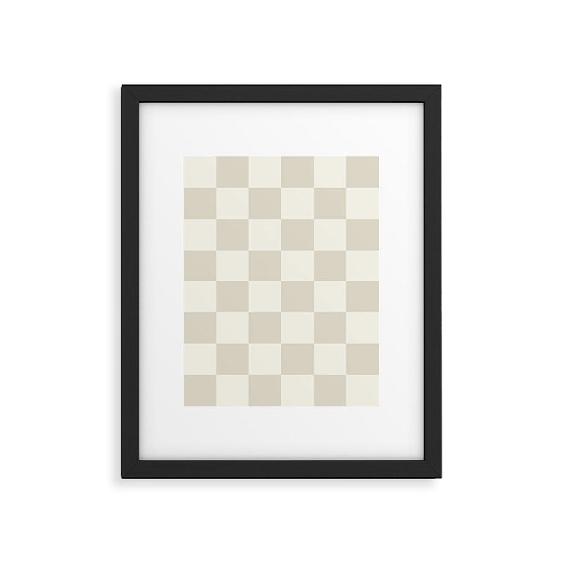Checkerboard Check Checkered Pattern in Mushroom Beige and Cream Framed Art Print Gallery Image 6