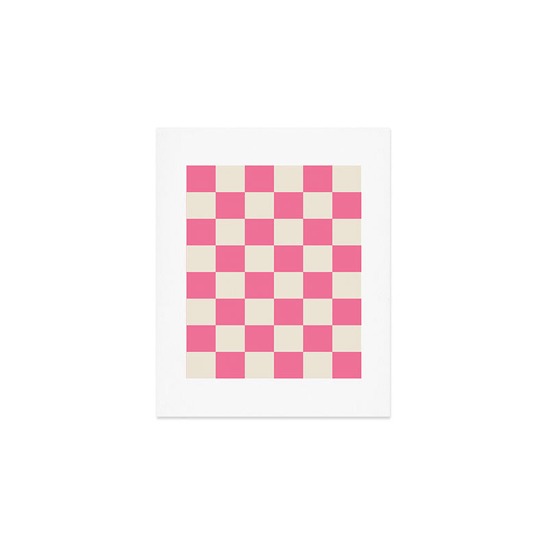 Checkerboard Check Checkered Pattern in Pink and Cream Beige Art Print Gallery Image 1
