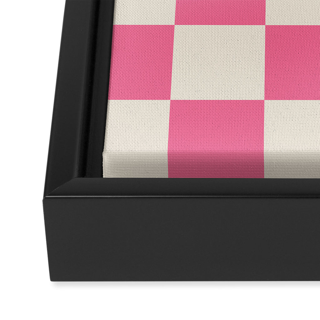 Checkerboard Check Checkered Pattern in Pink and Cream Beige Framed Canvas Print Gallery Image 3