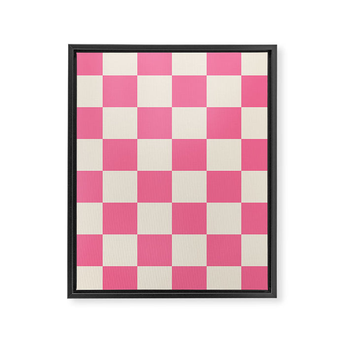 Checkerboard Check Checkered Pattern in Pink and Cream Beige Framed Canvas Print Gallery Image 1
