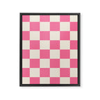 Checkerboard Check Checkered Pattern in Pink and Cream Beige Framed Canvas Print Gallery Image 8