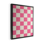 Checkerboard Check Checkered Pattern in Pink and Cream Beige Framed Canvas Print Gallery Image 2