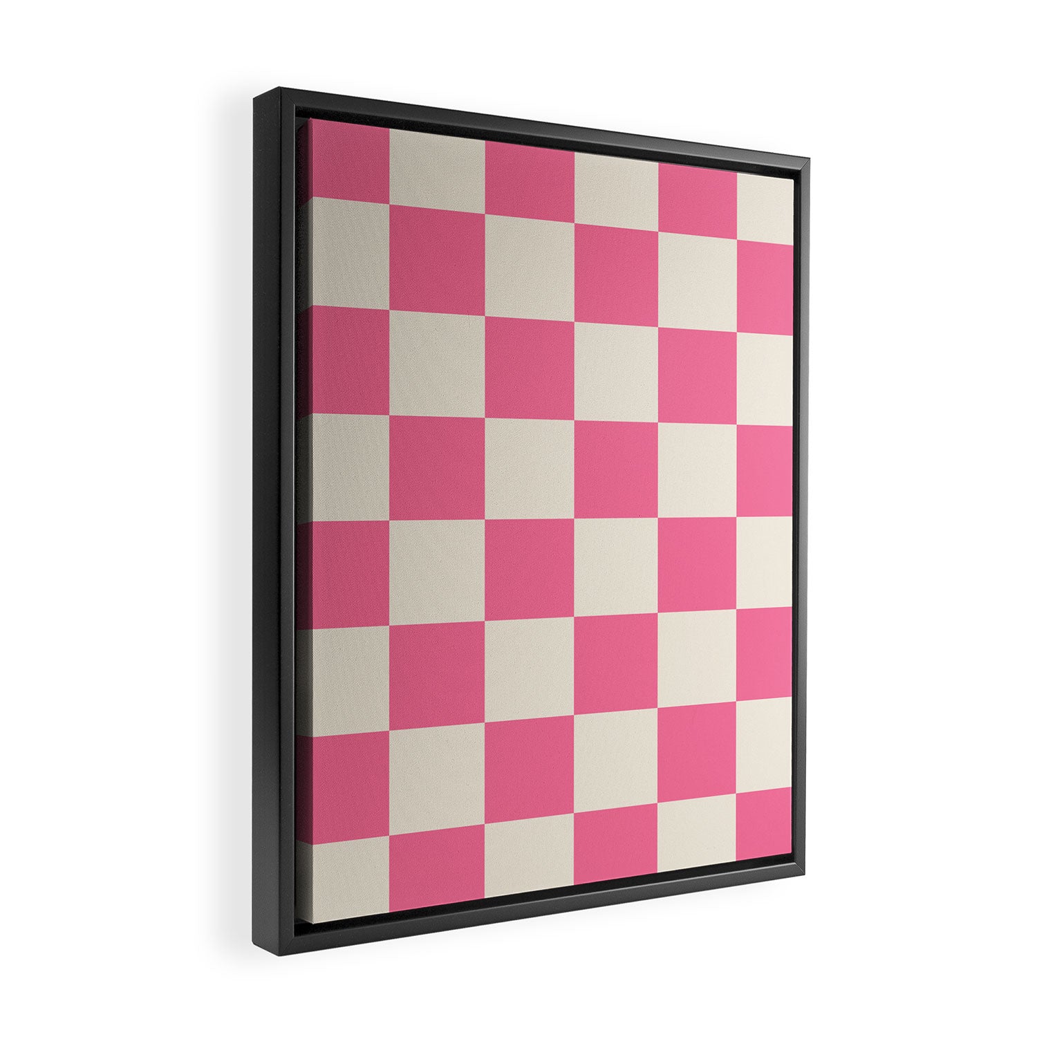 Checkerboard Check Checkered Pattern in Pink and Cream Beige Framed Canvas Print Gallery Image 2