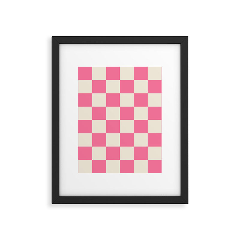 Checkerboard Check Checkered Pattern in Pink and Cream Beige Framed Art Print Gallery Image 6