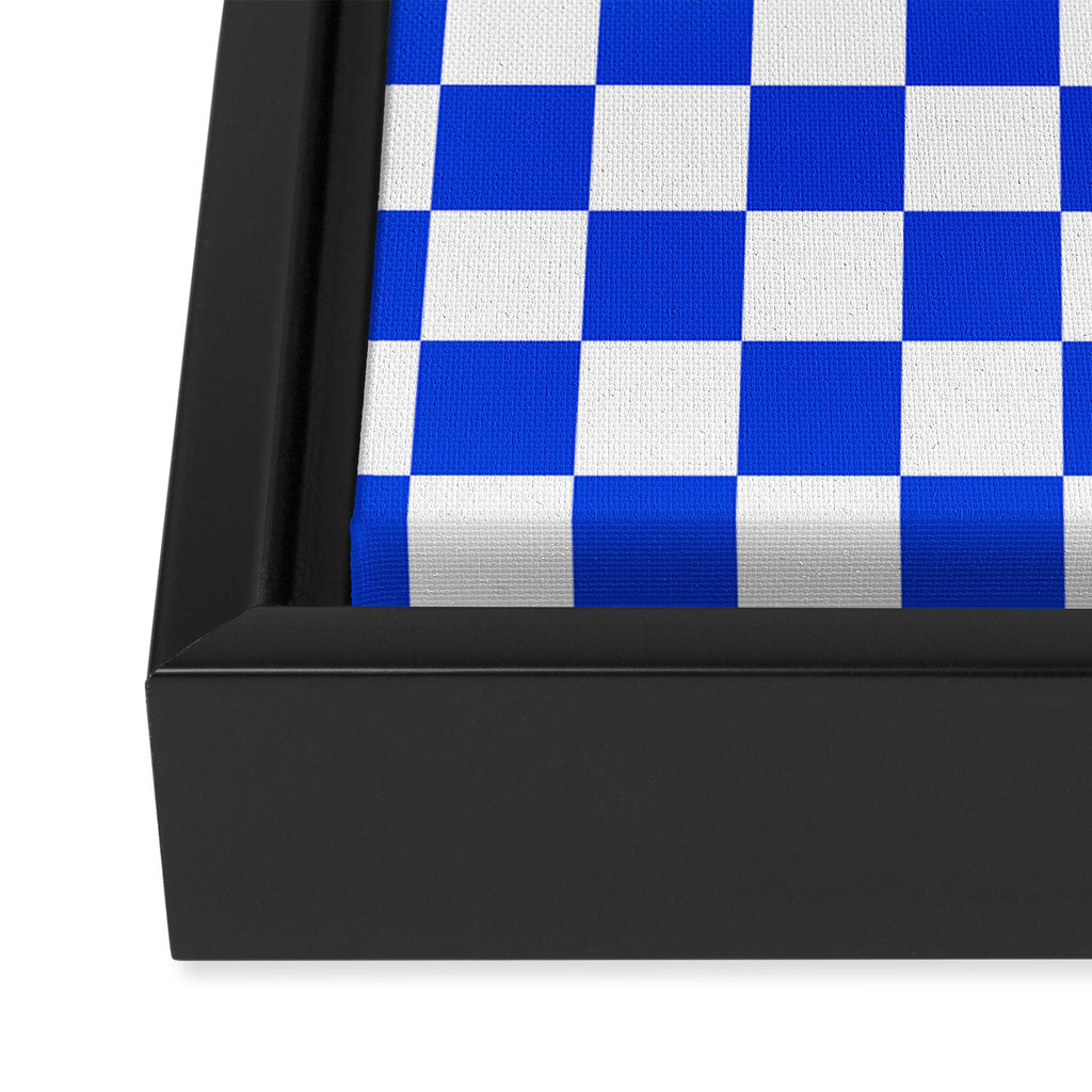 Checkerboard Check Checkered Pattern in Royal Blue and White  Framed Canvas Print Gallery Image 3