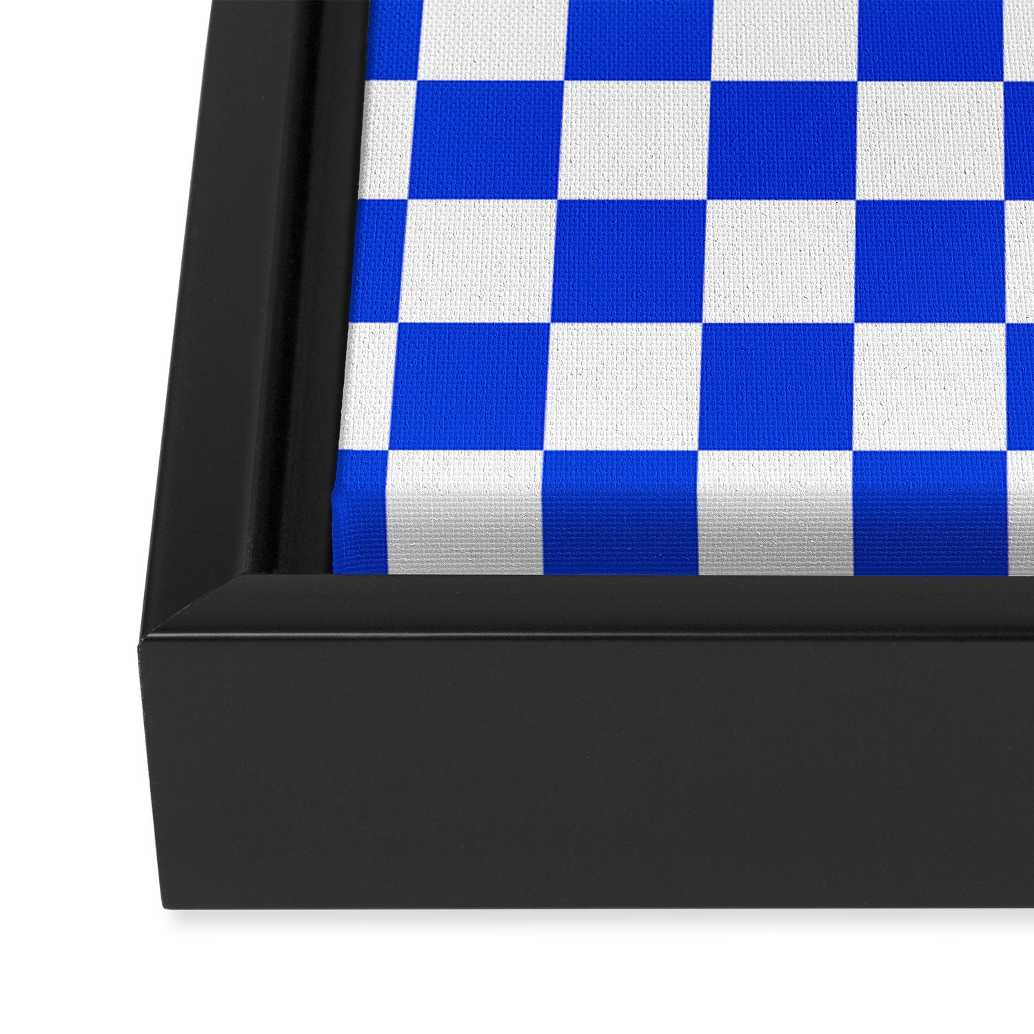 Checkerboard Check Checkered Pattern in Royal Blue and White  Framed Canvas Print Gallery Image 3