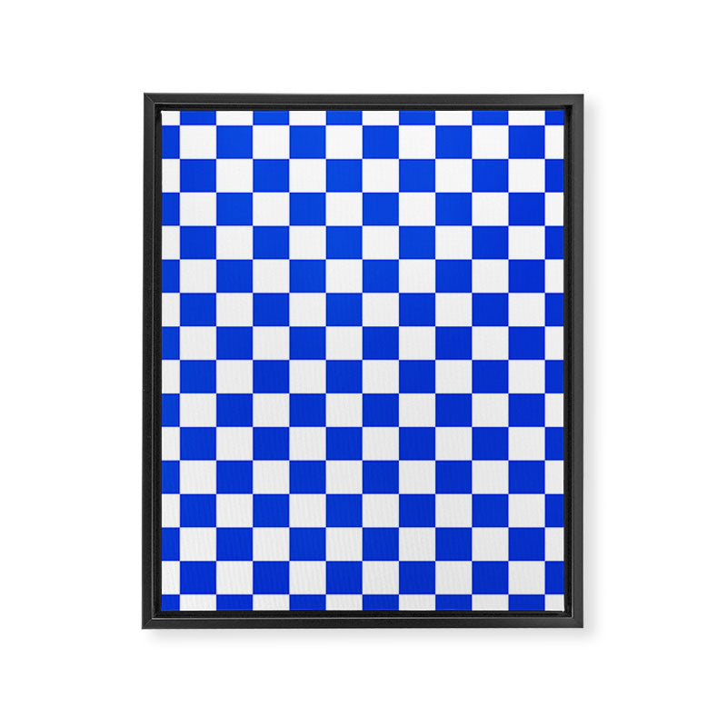 Checkerboard Check Checkered Pattern in Royal Blue and White  Framed Canvas Print Gallery Image 8
