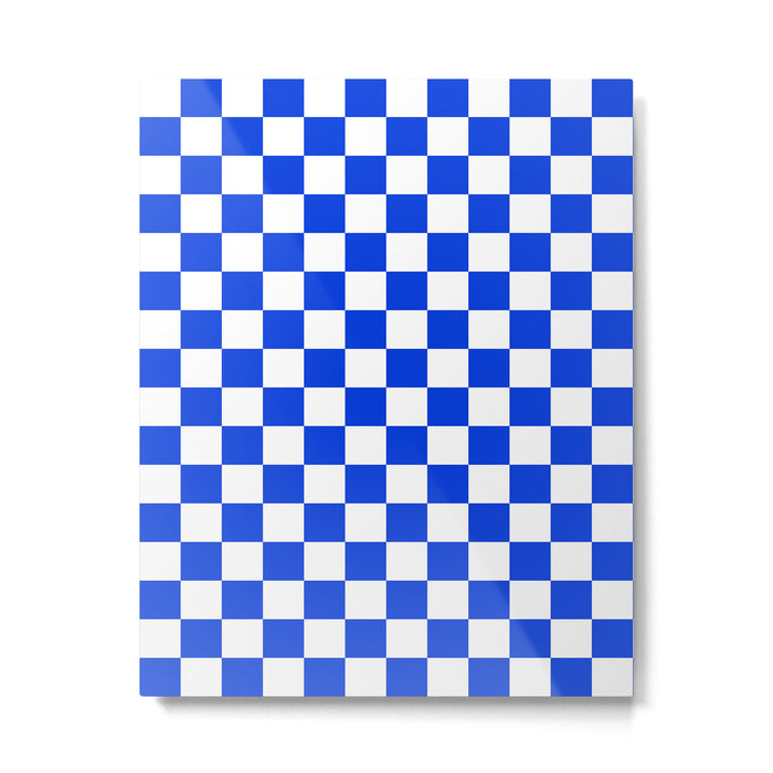 Checkerboard Check Checkered Pattern in Royal Blue and White  Metal Print Gallery Image 1