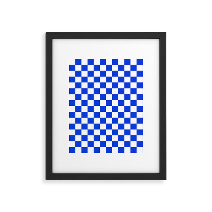 Checkerboard Check Checkered Pattern in Royal Blue and White  Framed Art Print Gallery Image 1