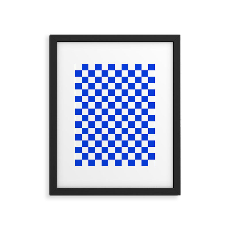 Checkerboard Check Checkered Pattern in Royal Blue and White  Framed Art Print Gallery Image 6