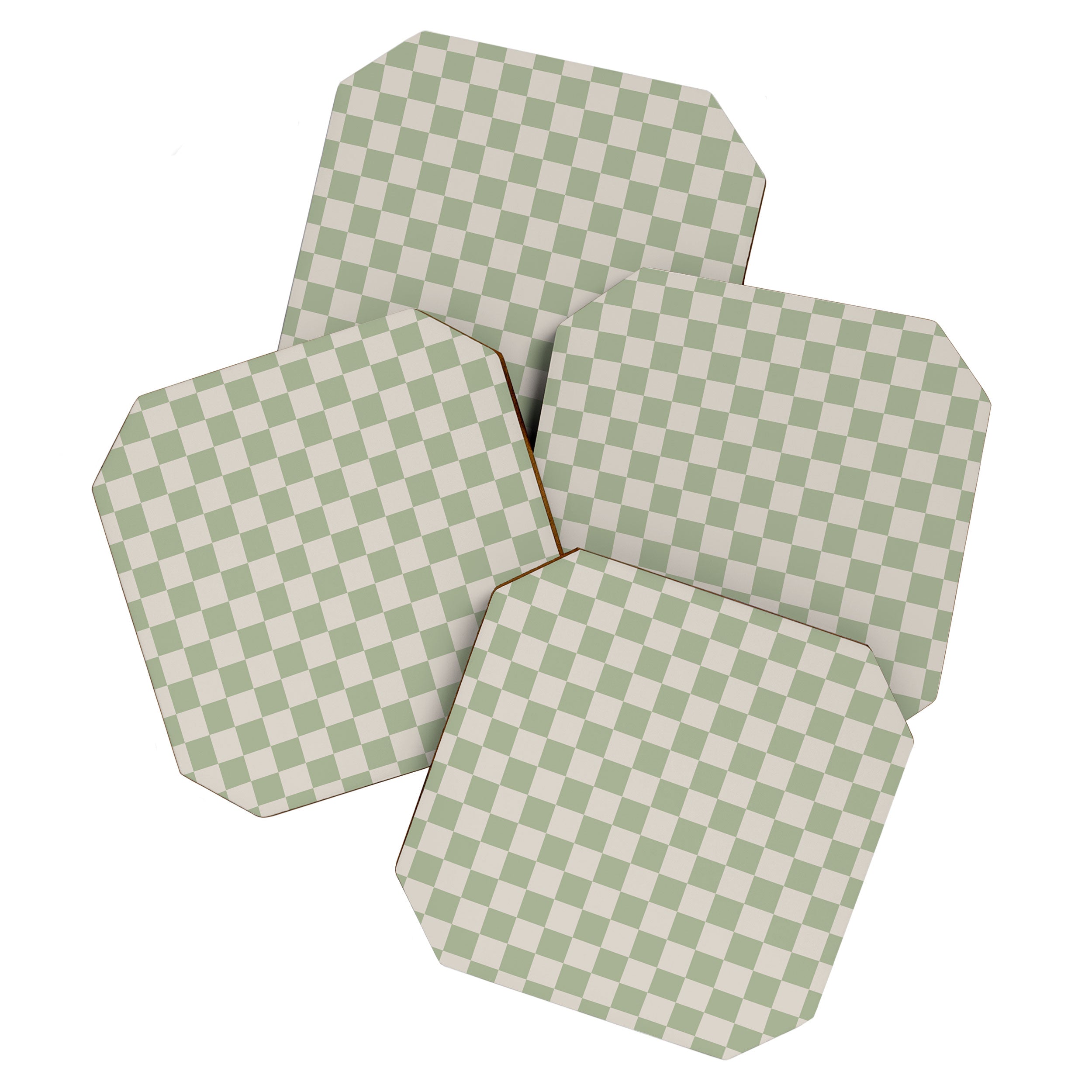 Checkerboard Check Checkered Pattern in Sage Green and Beige Coaster Gallery Image 1