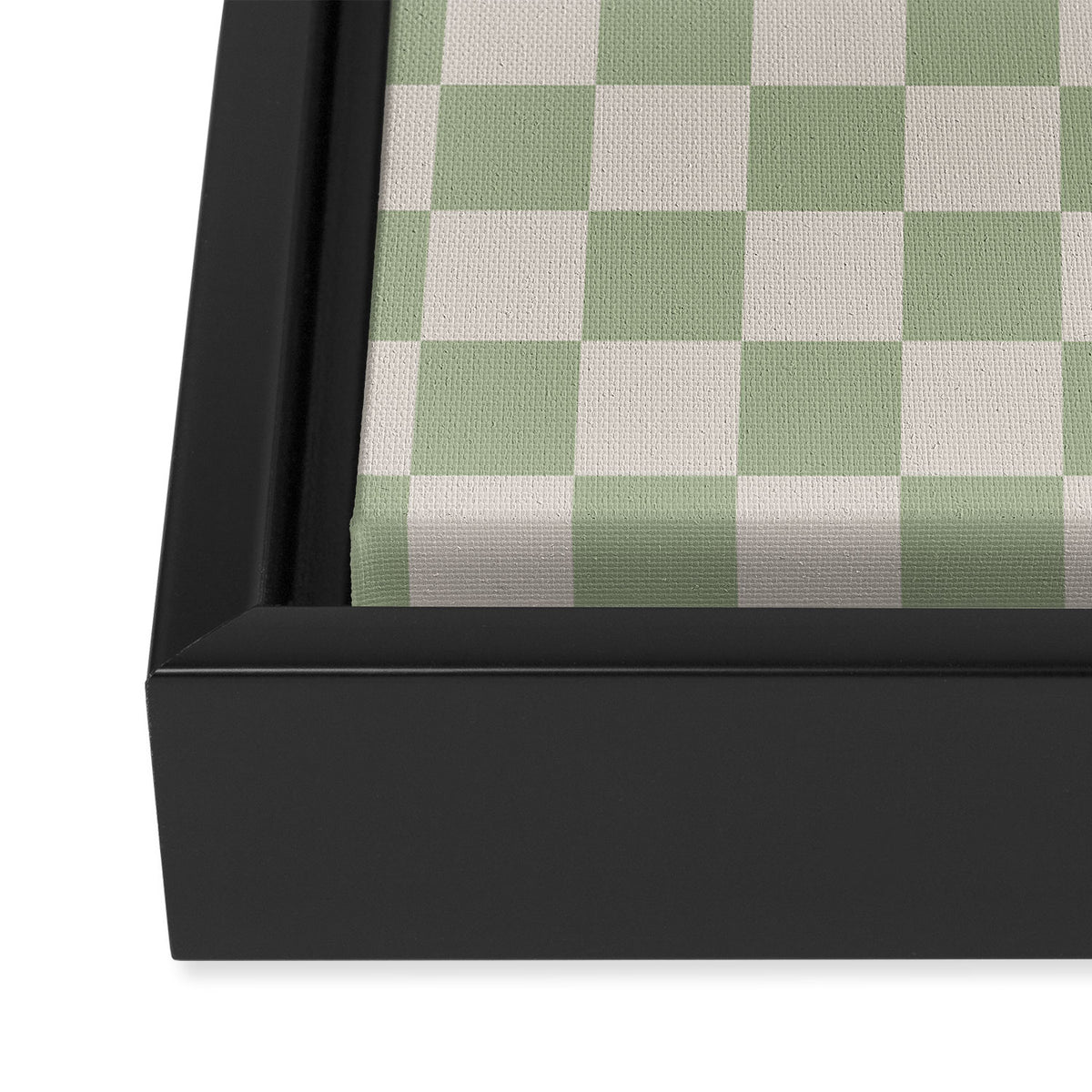 Checkerboard Check Checkered Pattern in Sage Green and Beige Framed Canvas Print Gallery Image 3