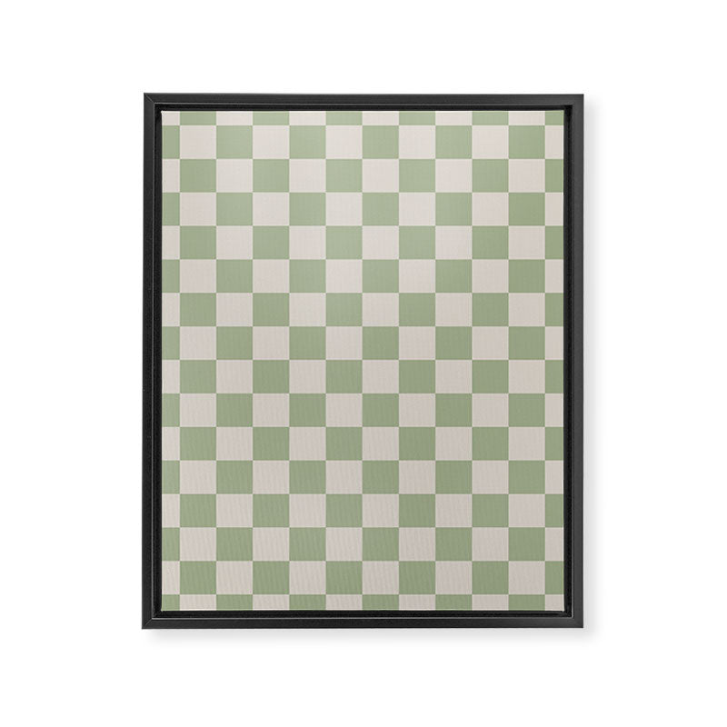 Checkerboard Check Checkered Pattern in Sage Green and Beige Framed Canvas Print Gallery Image 8