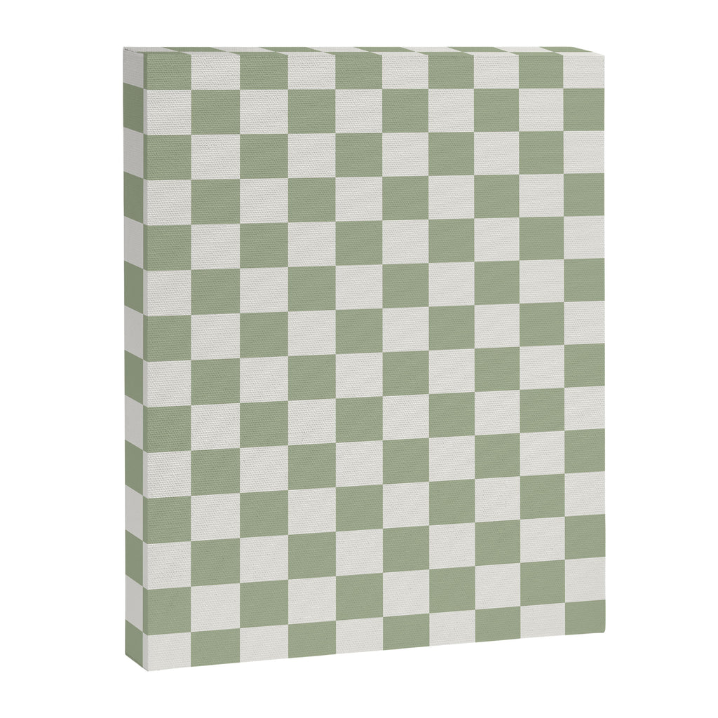 Checkerboard Check Checkered Pattern in Sage Green and Off White Canvas Print Gallery Image 8