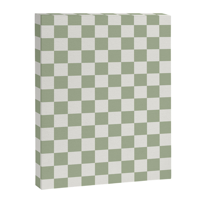 Checkerboard Check Checkered Pattern in Sage Green and Off White Canvas Print Gallery Image 1
