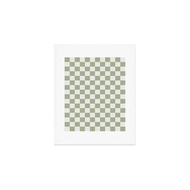 Checkerboard Check Checkered Pattern in Sage Green and Off White Art Print Gallery Image 1