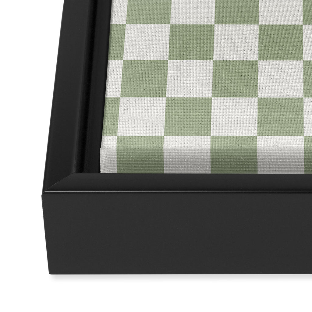 Checkerboard Check Checkered Pattern in Sage Green and Off White Framed Canvas Print Gallery Image 3