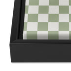 Checkerboard Check Checkered Pattern in Sage Green and Off White Framed Canvas Print Gallery Image 3