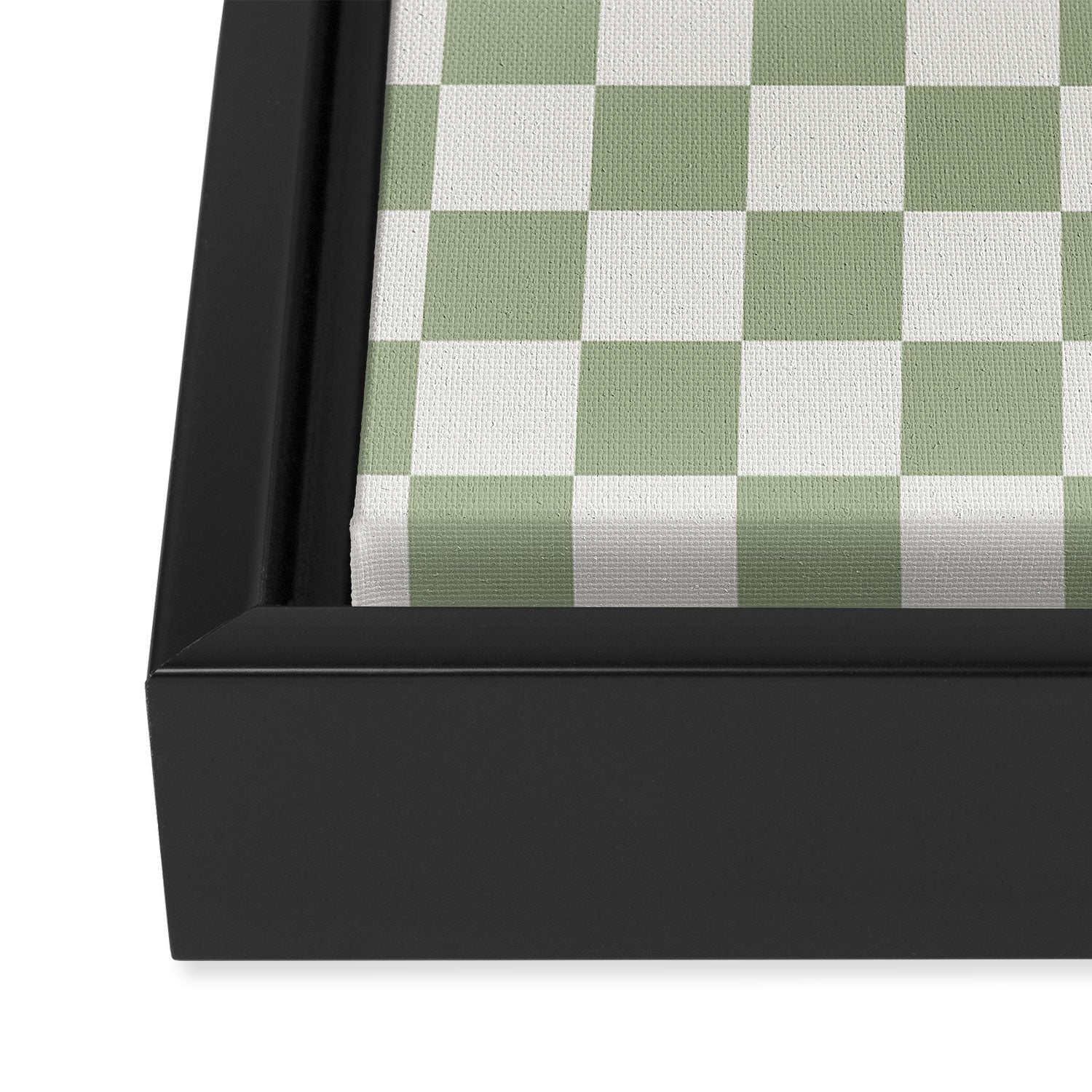 Checkerboard Check Checkered Pattern in Sage Green and Off White Framed Canvas Print Gallery Image 3