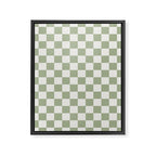 Checkerboard Check Checkered Pattern in Sage Green and Off White Framed Canvas Print Gallery Image 8