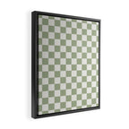 Checkerboard Check Checkered Pattern in Sage Green and Off White Framed Canvas Print Gallery Image 2