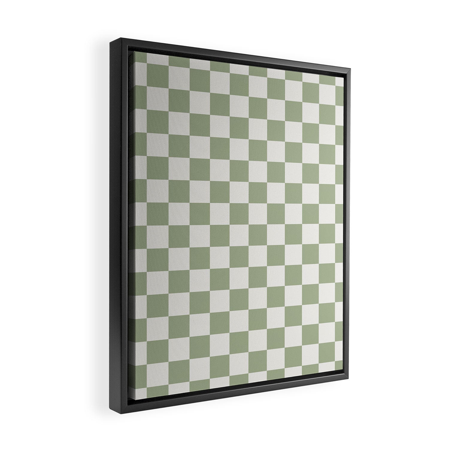 Checkerboard Check Checkered Pattern in Sage Green and Off White Framed Canvas Print Gallery Image 2